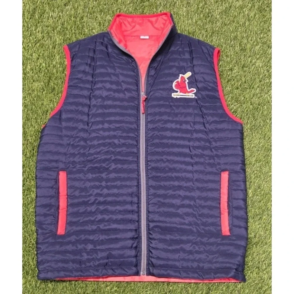 St Louis Cardinals Full Zip Bayer Logo Quilted Puffer Vest Men's Size XL Navy